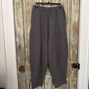 IXIMO Womens Gray Pants Size L Linen Barrel Tapered Lagenlook Boho Chic Pockets